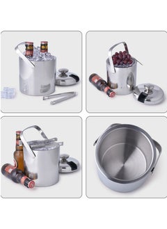 Generic 1pcs 1.3 Liter Stainless Steel Ice Cube Container Ice Bucket Ice Cube Container Double Walled With Lid and Ice Tongs Included Strainer for Chilling Beer Champagne and Wine  - Image 5