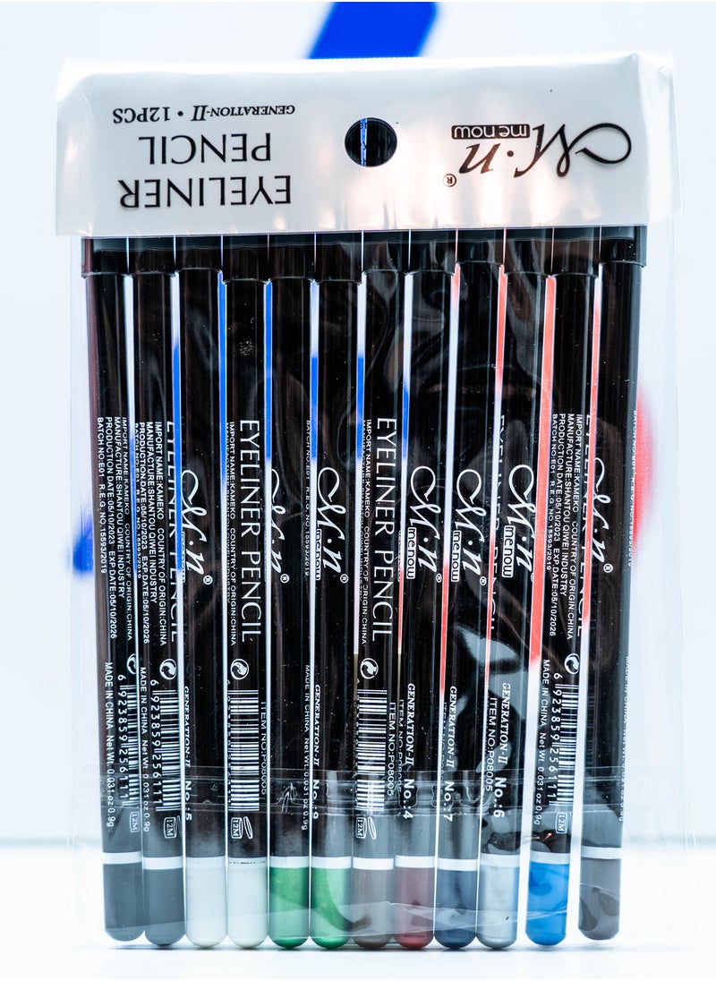 Menow Eyeliner Pencil Package Multicolor - 12 Pcs  - Image 2