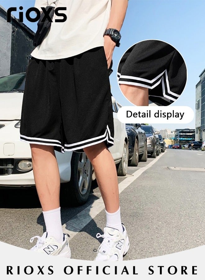 RIOXS Men's Summer Casual Shorts, Wide Straight Leg Drawstring Sports Shorts, Elasticated Waist Shorts with 2 Side Pockets, Baggy Solid Jogging Shorts, Designed for All Day Comfort and Full Range of Motion  - Image 5