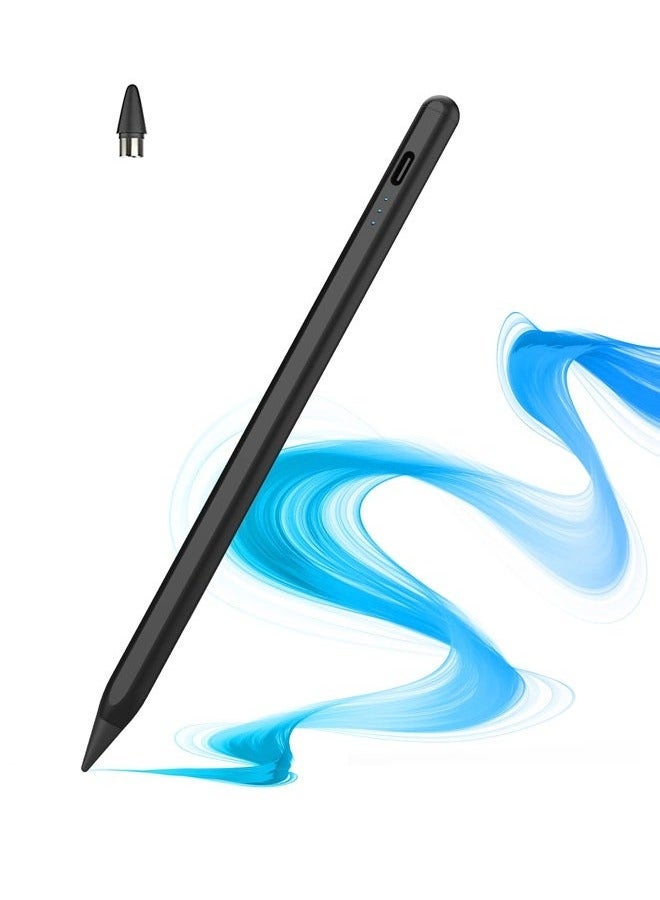 Stylus Pen for Apple iPad (2018 & Later), Palm Rejection, Magnetic Attachment, USB-C Rechargeable, Precise Writing/Drawing, Compatible with iPad Pro (11/12.9 Inch), iPad Air 3rd/4th Gen, iPad 6/7/8th Gen, iPad Mini 5th Gen, No Bluetooth Needed, with 3 Nib Tips + Charging Cable + Manual - Black  - Image 1