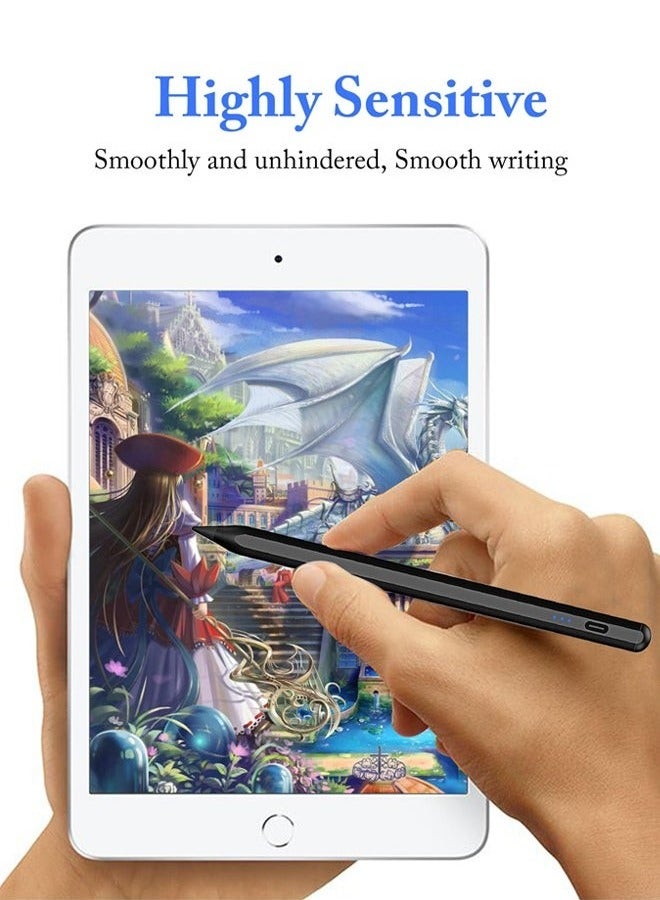 Stylus Pen for Apple iPad (2018 & Later), Palm Rejection, Magnetic Attachment, USB-C Rechargeable, Precise Writing/Drawing, Compatible with iPad Pro (11/12.9 Inch), iPad Air 3rd/4th Gen, iPad 6/7/8th Gen, iPad Mini 5th Gen, No Bluetooth Needed, with 3 Nib Tips + Charging Cable + Manual - Black  - Image 3