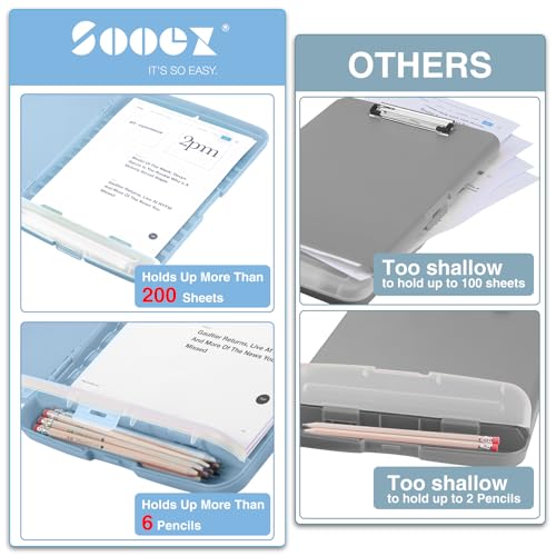 Sooez Clipboards with Storage, High Capacity Clip Boards 8.5x11 with Pen Holder, Heavy Duty Plastic Paper Organization Folder Cases, Letter / A4 Size for Nurse Teachers, School & Office Supplies - Image 3