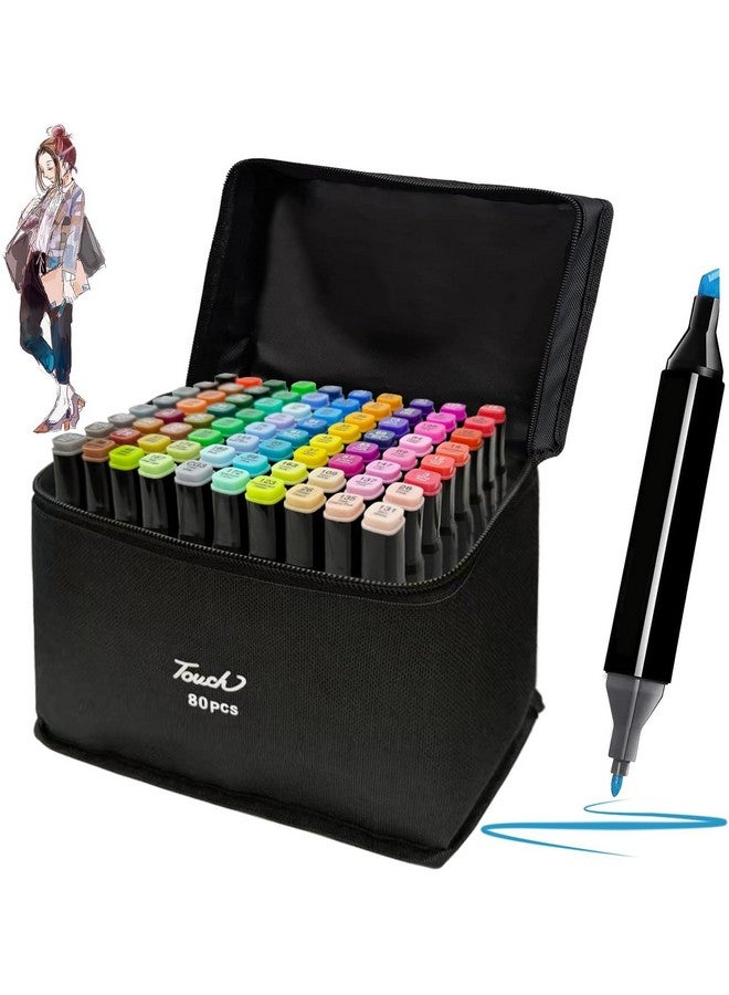 Parssufy 80 Colors Art Markers sketch pen Dual Tip Artist Art Marker Vibrant Colors Set for Kids Adult Coloring Sketching Drawing Painting, Twin Head Permanent Sketch Markers Pen with Carry Case (80) - Image 1