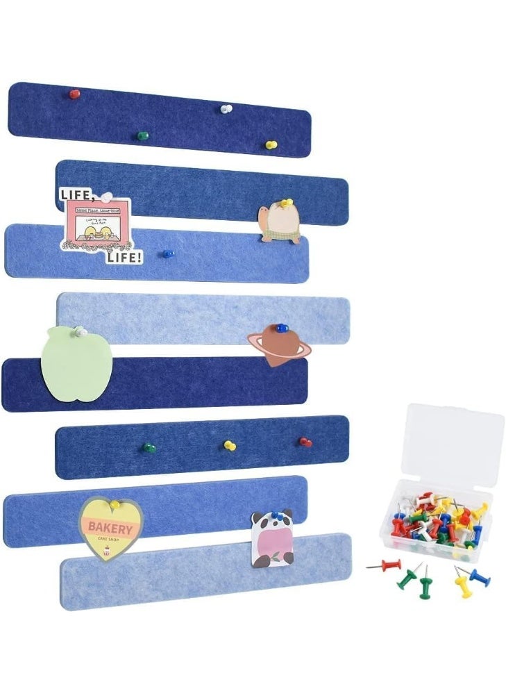Little gorilla 8Pcs Cork Board Bar Strips with30 Pushpins, Self-Adhesive Bulletin Board Strips No Damage for Wall, Felt Pin Board for Paste Notes, Photos, Schedules Office Decor，33*5cm, （Blue） - Image 1