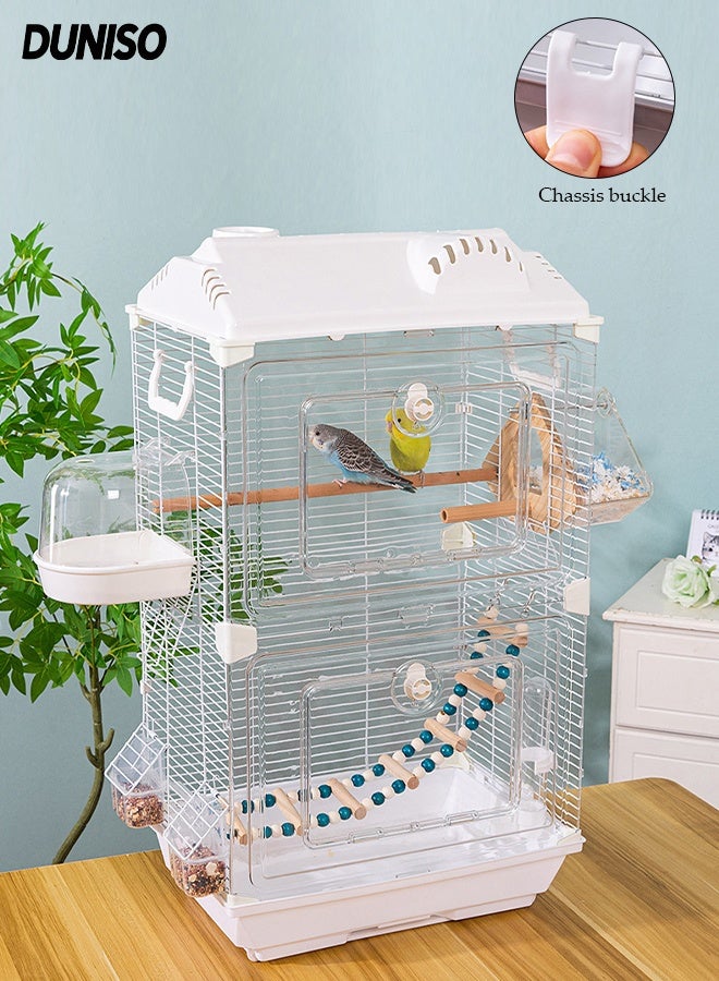 DUNISO Birdcages Bird Cages Acrylic Landscape Birdcage Double Layer Detachable Clear View Front Medium Bird Villa with Wooden Station Pole， Egg-laying Box, Ladder, Shower Box， Drinker, Food Container Snap-fit Design Double Door Parrot Cage for Cockatiels Budgies Finches Canaries - Image 1