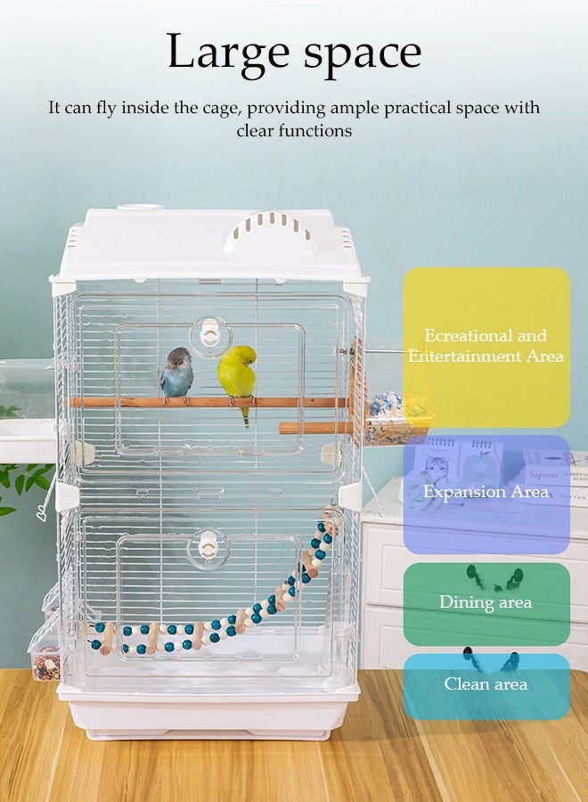 DUNISO Birdcages Bird Cages Acrylic Landscape Birdcage Double Layer Detachable Clear View Front Medium Bird Villa with Wooden Station Pole， Egg-laying Box, Ladder, Shower Box， Drinker, Food Container Snap-fit Design Double Door Parrot Cage for Cockatiels Budgies Finches Canaries - Image 2