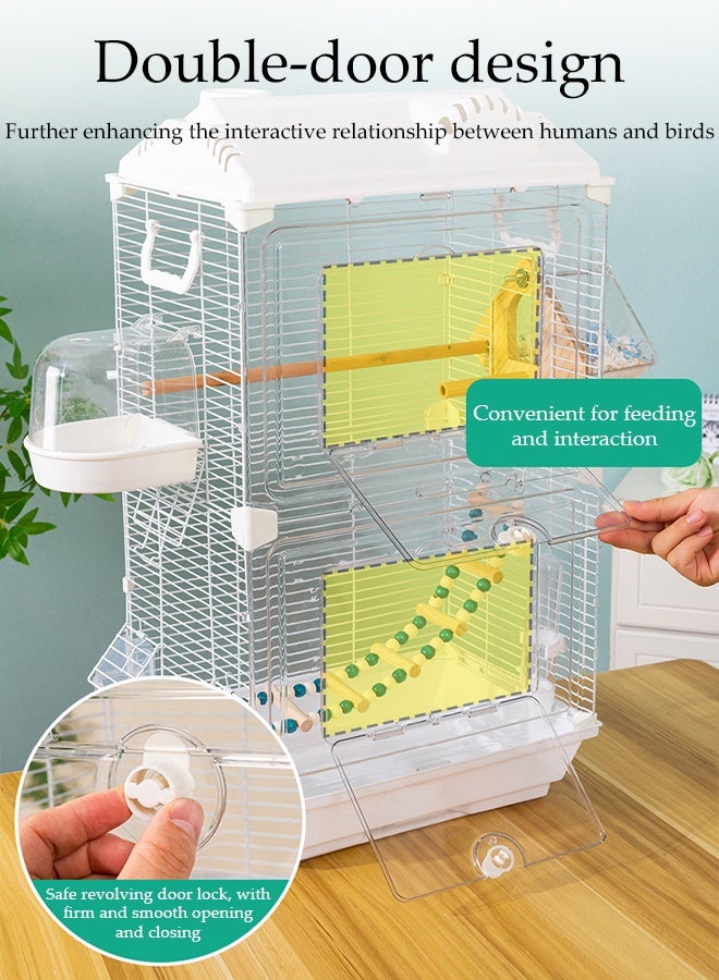 DUNISO Birdcages Bird Cages Acrylic Landscape Birdcage Double Layer Detachable Clear View Front Medium Bird Villa with Wooden Station Pole， Egg-laying Box, Ladder, Shower Box， Drinker, Food Container Snap-fit Design Double Door Parrot Cage for Cockatiels Budgies Finches Canaries - Image 4