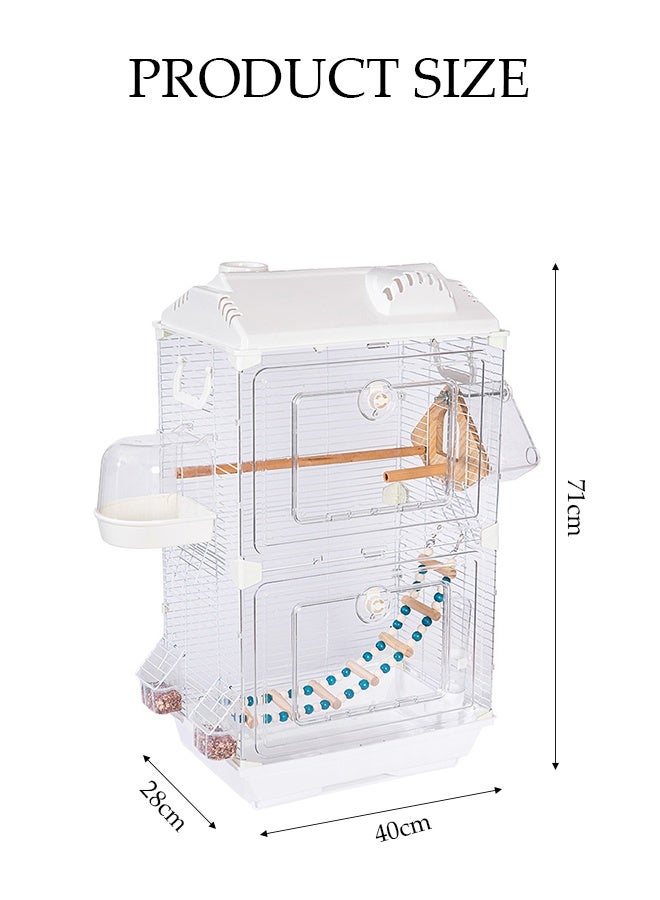 DUNISO Birdcages Bird Cages Acrylic Landscape Birdcage Double Layer Detachable Clear View Front Medium Bird Villa with Wooden Station Pole， Egg-laying Box, Ladder, Shower Box， Drinker, Food Container Snap-fit Design Double Door Parrot Cage for Cockatiels Budgies Finches Canaries - Image 3