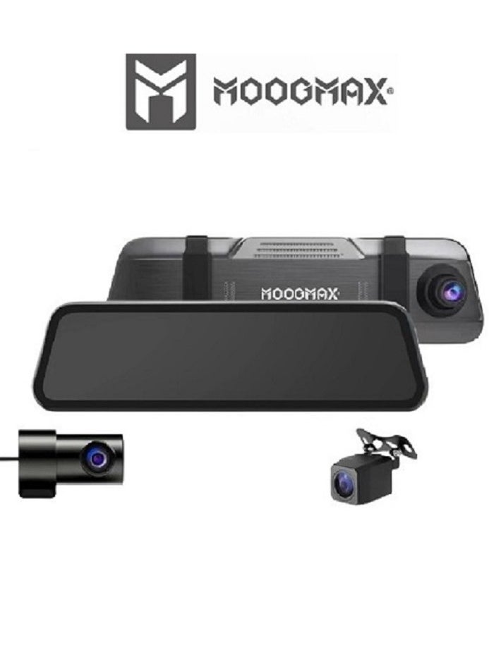 MOOGMAX - Dash Camera (front/rear/interior) with 1080MP Full HD imaging resolution, 170-degree shooting angle, a 9.66-inch display screen that supports touch, supports audio recording, and supports night visios - Image 1