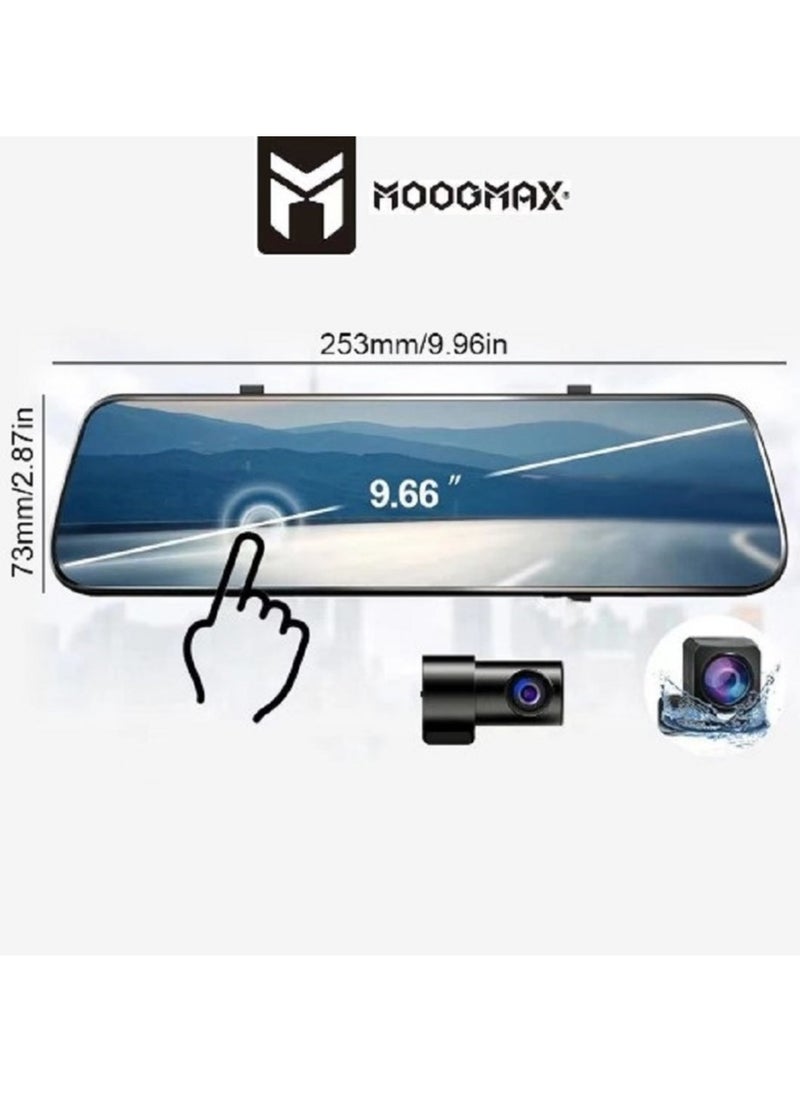 MOOGMAX - Dash Camera (front/rear/interior) with 1080MP Full HD imaging resolution, 170-degree shooting angle, a 9.66-inch display screen that supports touch, supports audio recording, and supports night visios - Image 1