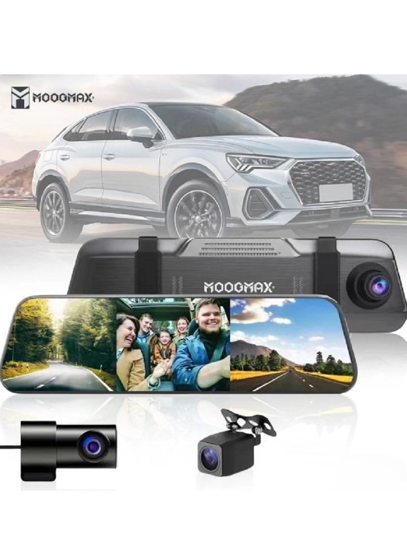MOOGMAX - Dash Camera (front/rear/interior) with 1080MP Full HD imaging resolution, 170-degree shooting angle, a 9.66-inch display screen that supports touch, supports audio recording, and supports night visios - Image 1