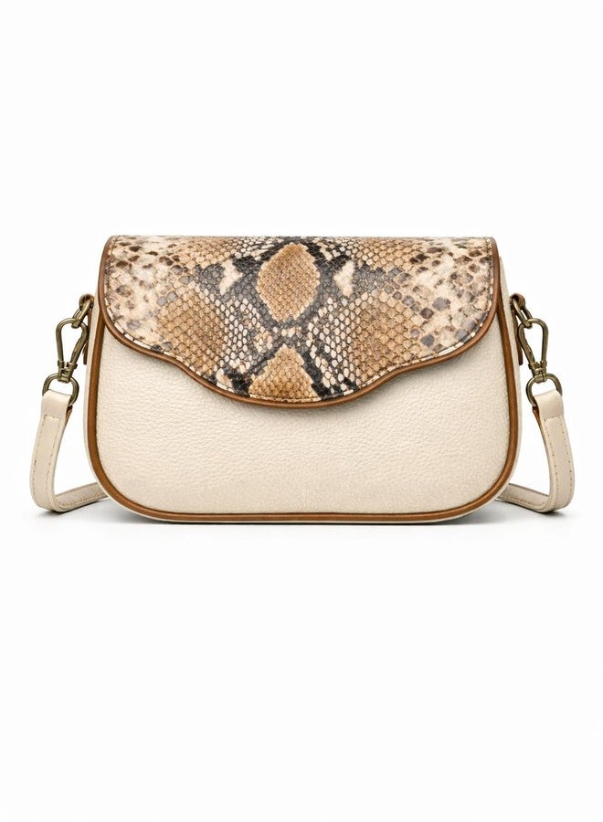 HaveGlam Snake Print Crossbody Sling Bag with Adjustable Strap for Daily Use, Travel & Shopping, Phone Purse with Adjustable Strap - Lightweight Casual Trendy Bag for Ladies & Girls (Cream) - Image 1