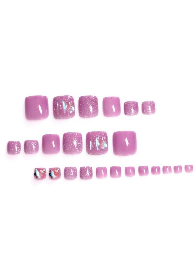 NIBEMINENT 24 قطعة من أظافر القدم الصناعية، أظافر صناعية، 12 مقاسًا في علبة، مانيكير قصير الطول، طلاء أظافر لامع بلون أرجواني، طلاء أظافر من الزركون، رقعة أظافر صناعية - Image 2