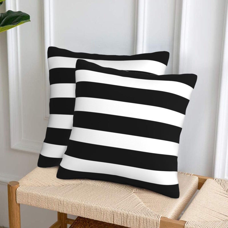 Poream Stripe Black and White Farmhouse Throw Pillow Covers 18x18 in Pillow Case Soft Outdoor Pillow case Cushion Covers Set of 2 for Sofa Bed Bedroom Car Chair Living Room Home Decorative - Image 3