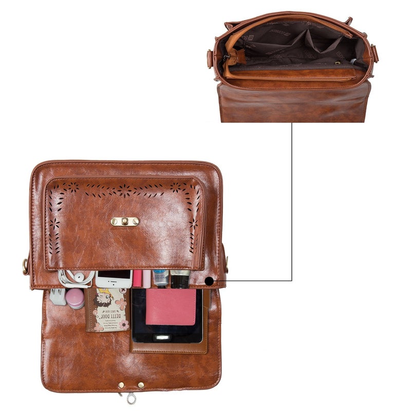ECOSUSI Fashion PU Leather Satchel Purse Handbag Small College Crossbody Handbag for Women, Dark Brown - Image 3