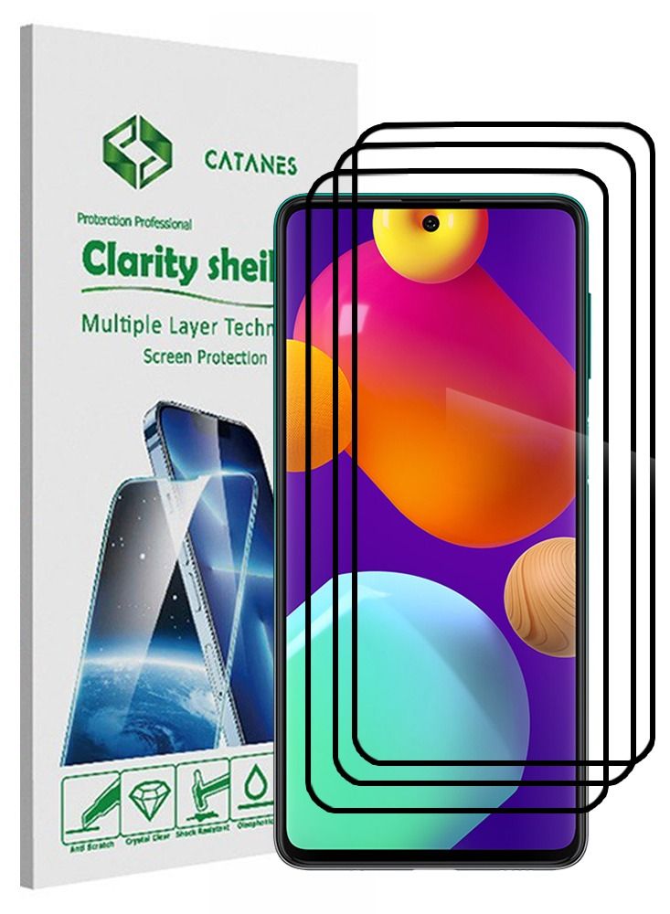 CATANES 3 Pack For Samsung Galaxy M62 Screen Protector Tempered Glass Full Glue Back - Image 1