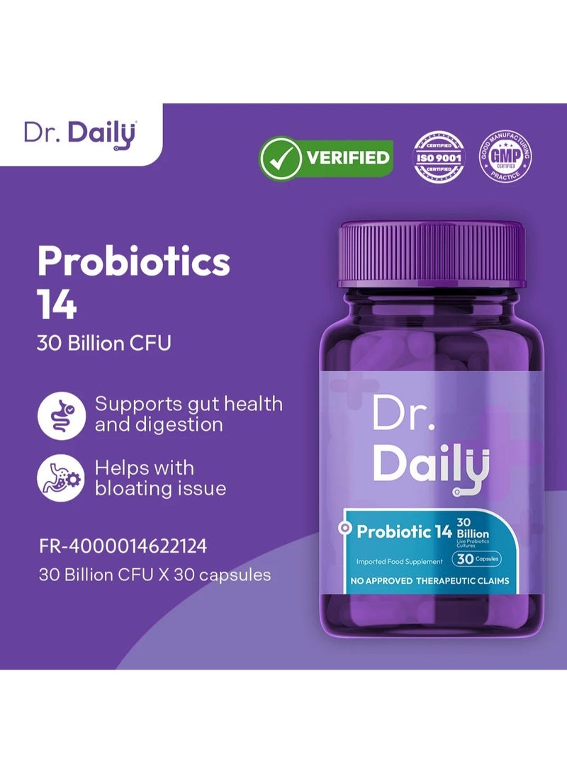 daily Dr. Daily Probiotics 14, 30 Billion CFU, 30 Capsules for Gut Health - Image 1