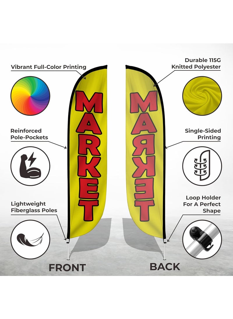 LookOurWay LookOurWay Feather Flag Pole Kit  12 Feet Tall Advertising Flag Banner with Fiberglass Pole Kit and Ground Spike for Business Promotion  Farmers Market  Flower Flags  Market Yellow 10M1200171  - Image 2