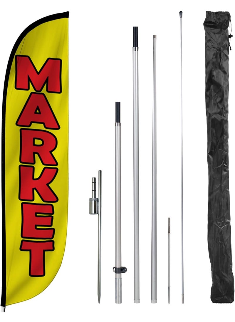 LookOurWay LookOurWay Feather Flag Pole Kit  12 Feet Tall Advertising Flag Banner with Fiberglass Pole Kit and Ground Spike for Business Promotion  Farmers Market  Flower Flags  Market Yellow 10M1200171  - Image 1