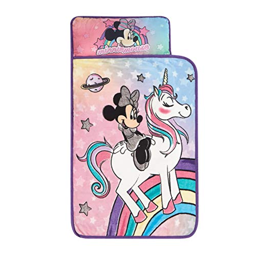 Idea Nuova Disney Minnie Mouse Toddler Nap Mat with Builtin PillowSuper Soft Quilted Sleeping Mat for Kids26 x 46AllinOne RollUp DesignMulticolor - Image 1