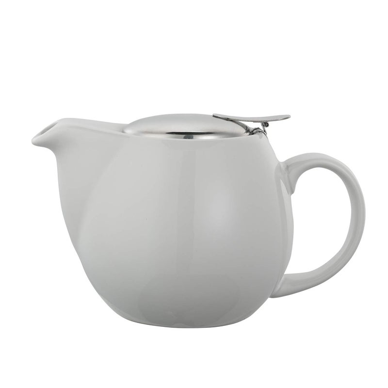 Service Ideas TPCV16WH Ceramic Teapot with Removable Infuser 16 oz Oval White