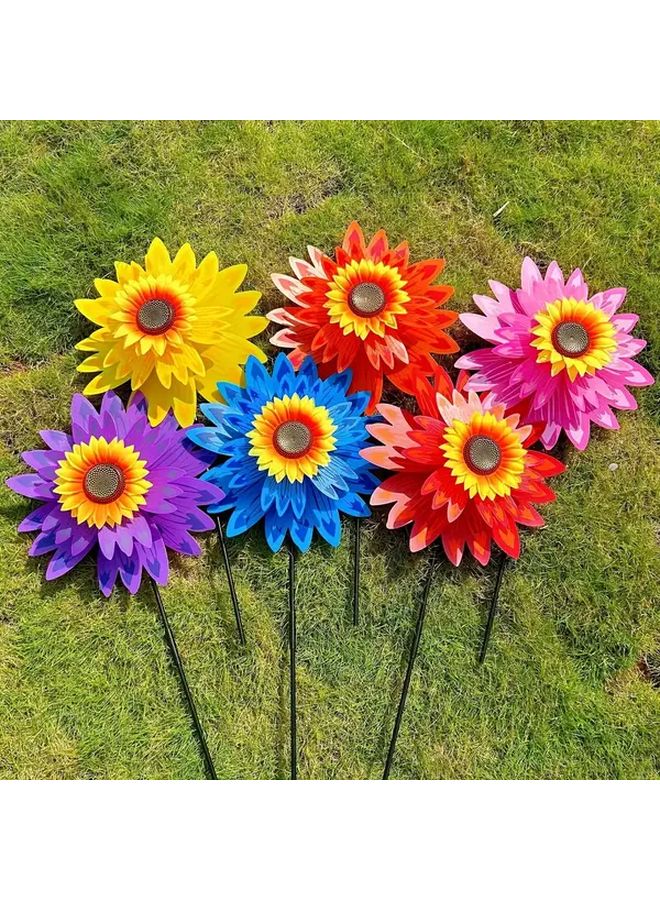 Yellow Double Layer Sunflower Windmill Outdoor Handheld Garden Decoration - Image 4