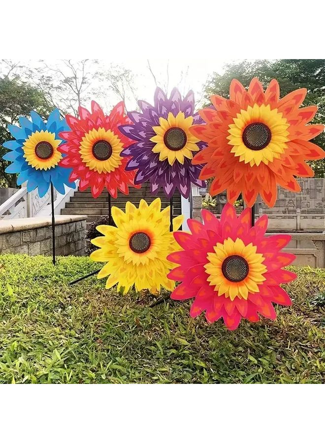 Yellow Double Layer Sunflower Windmill Outdoor Handheld Garden Decoration - Image 3