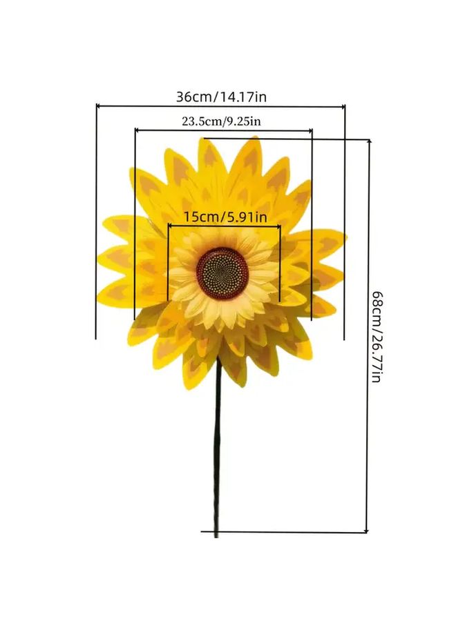Yellow Double Layer Sunflower Windmill Outdoor Handheld Garden Decoration - Image 2