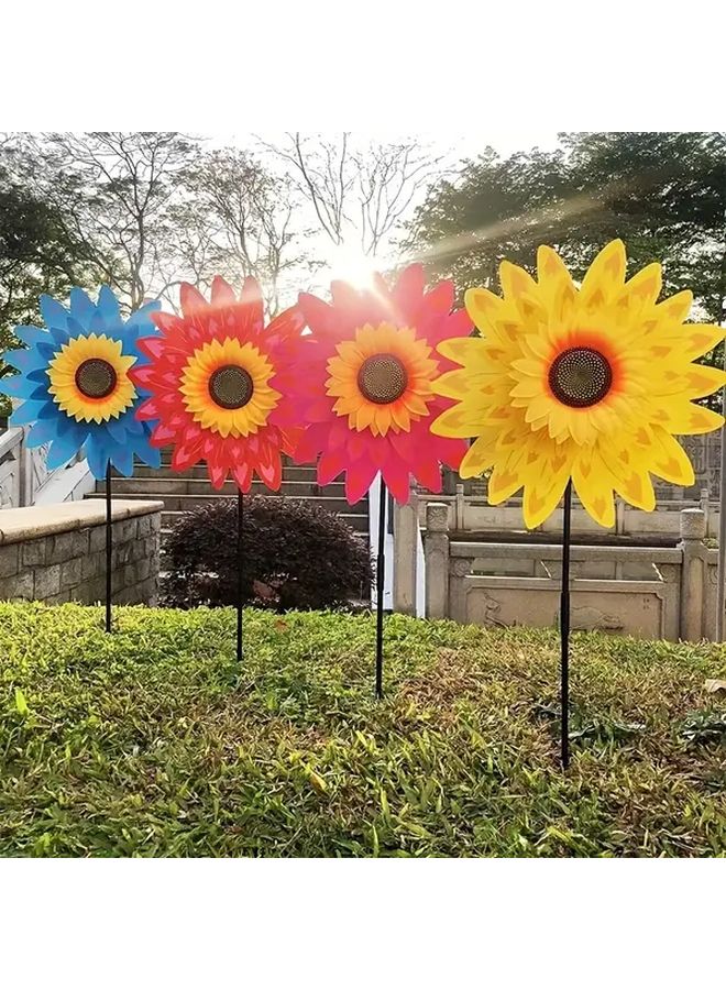 Yellow Double Layer Sunflower Windmill Outdoor Handheld Garden Decoration - Image 1