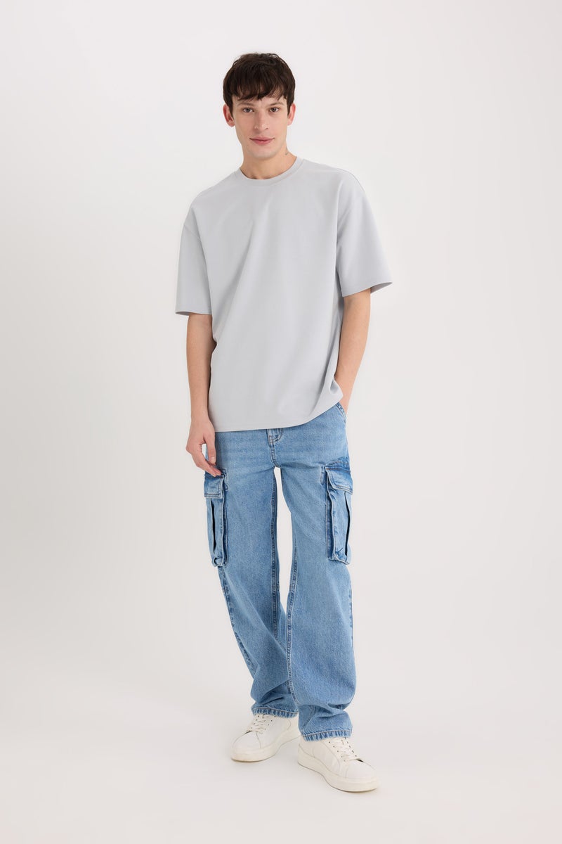 ديفاكتو تيشيرت تقيل نص كم اوفر سايز برقبة مستديرة - Image 2