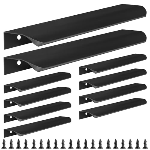Malimali 10 Pack Black Finger Edge Pulls for Cabinets Wardrobes 7.87" Drawer Pulls Kitchen Cabinet Handles Modern Aluminum Concealed Tab Pulls for Closet Door, Matte Black - Image 1