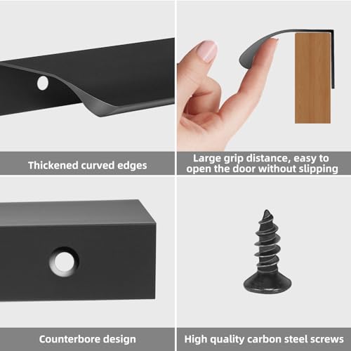 Malimali 10 Pack Black Finger Edge Pulls for Cabinets Wardrobes 7.87" Drawer Pulls Kitchen Cabinet Handles Modern Aluminum Concealed Tab Pulls for Closet Door, Matte Black - Image 3