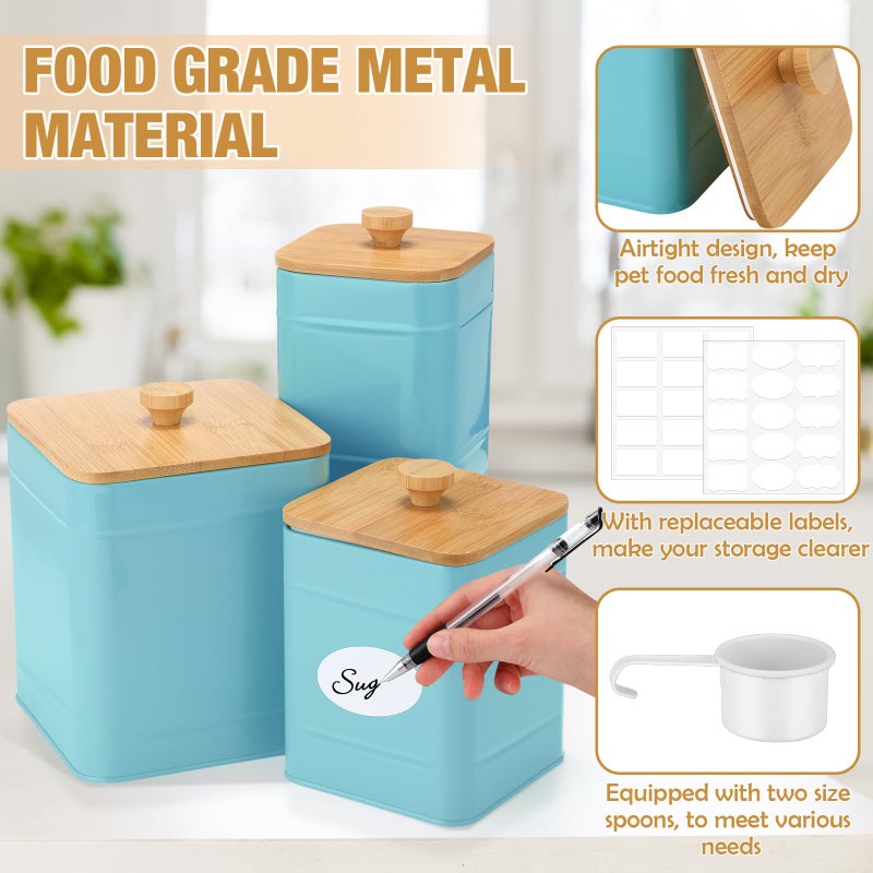 Tioncy Kitchen Canisters for Countertop Set of 3 Metal Canisters Sets with Bamboo Lids Spoon Airtight High Capacity Coffee Tea Sugar Flour Jars with DIY Labels Farmhouse Food Storage(Turquoise,L,M,S) - Image 3