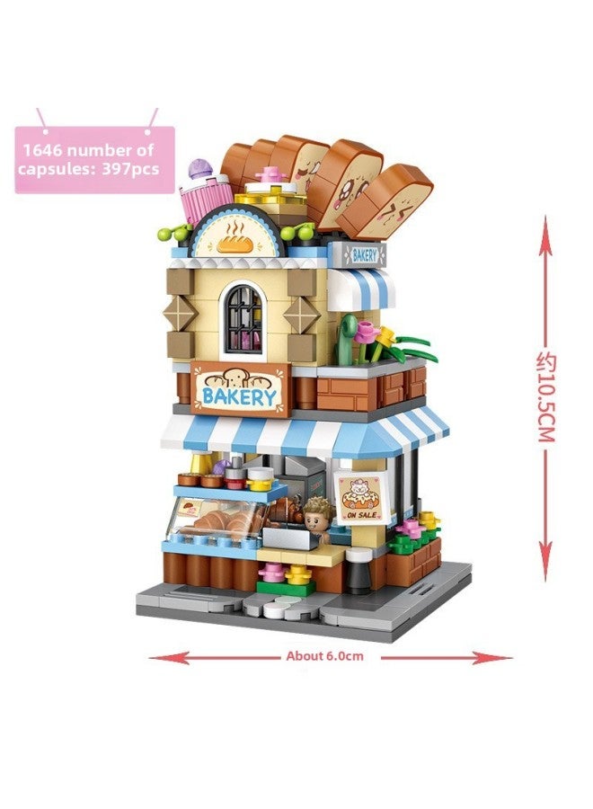 Mixed Batch LOZ Building Blocks Street View Three-dimensional Model Creative Assembled Toys MINI House Gift Procurement-Color:1646 Bakery - Image 1