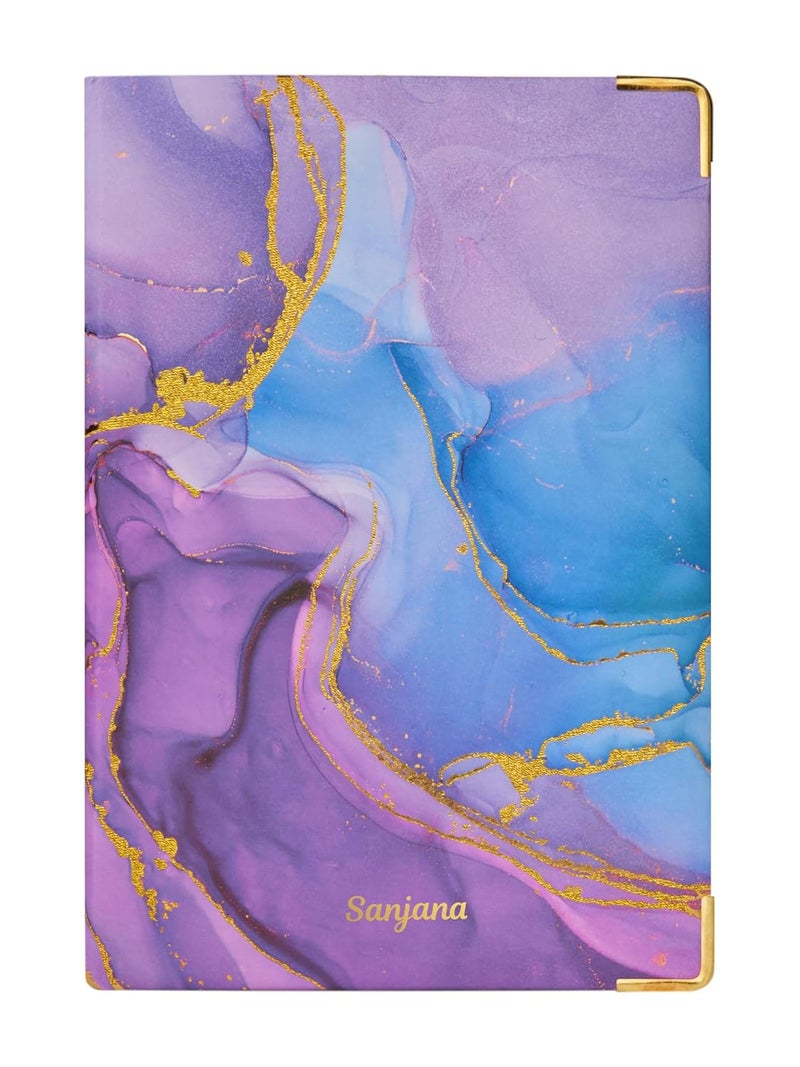 Doodle Personalized Premium Hard Bound Notebook with Metal Corners | A5 (8.25 x 5.7) | 160 Pages, 80 gsm | Foam Padding | 2 Bookmark Ribbons | Flat Opening - Periwinkle - Image 1