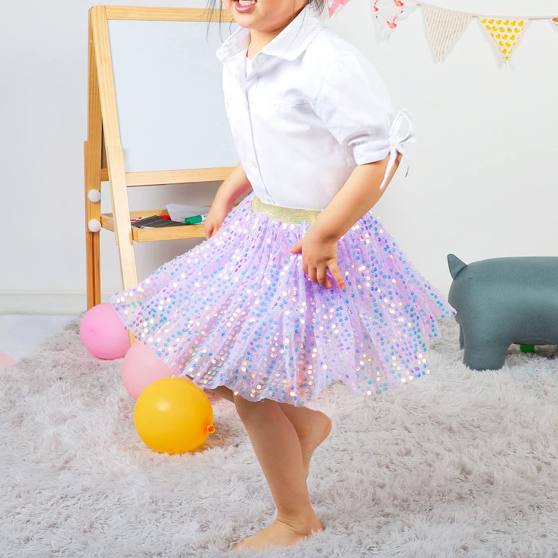KEREDA Toddler Girls Layered Tutu Skirt Sparkling Sequin Tulle Dance Skirts 2-6 Y Purple - Image 3