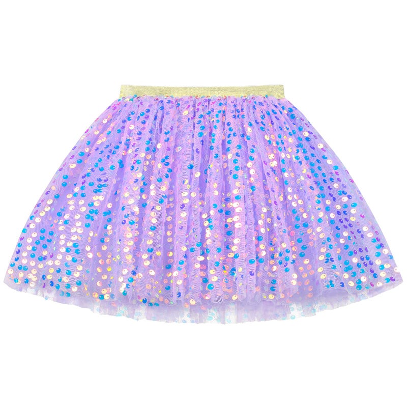 KEREDA Toddler Girls Layered Tutu Skirt Sparkling Sequin Tulle Dance Skirts 2-6 Y Purple - Image 1