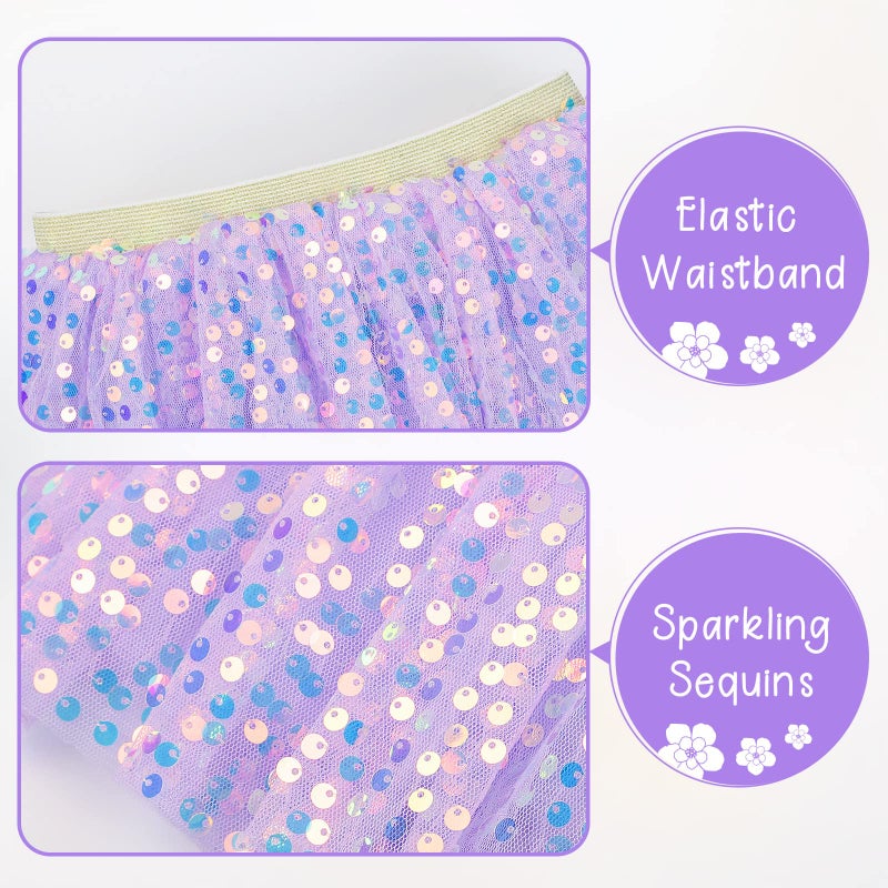 KEREDA Toddler Girls Layered Tutu Skirt Sparkling Sequin Tulle Dance Skirts 2-6 Y Purple - Image 4