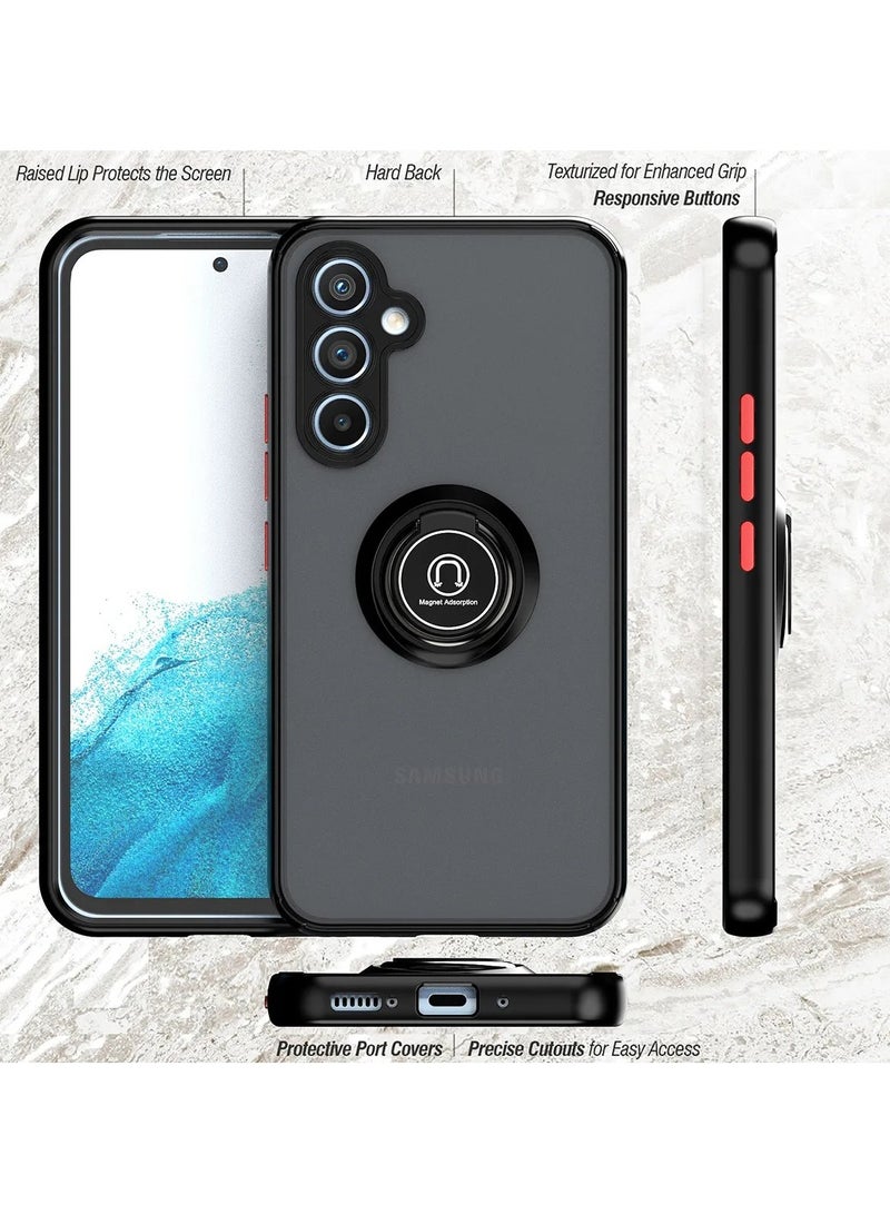 Case for Samsung Galaxy A25 Rotational Metal Ring Kickstand Cover Anti Fingerprint Scratch Resistance Matte Finish Case Soft TPU Bumper Magnetic Car Mount Cover for Samsung Galaxy A25 - Image 2