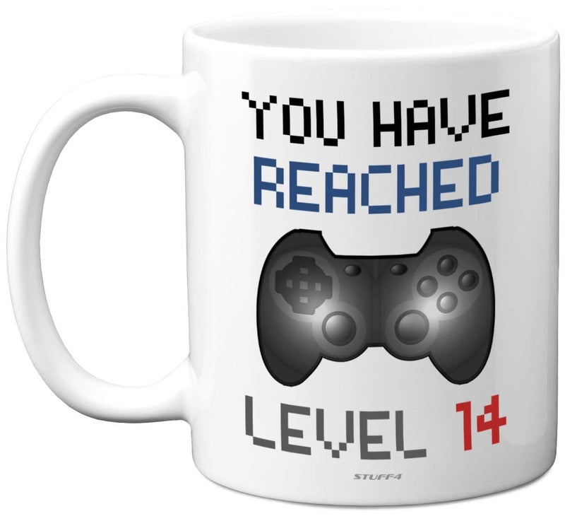 14th Birthday Gamer Gift  Level 14 Gamer Mug 14th Birthday Gifts 11oz Dishwasher Safe Coffee Mugs Cup for Boys or Girls Retro Video Game Novelty Gaming for Him or Her