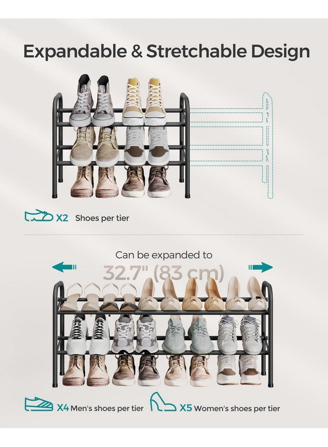 SONGMICS SONGMICS Expandable Shoe Rack, 2 Tier Shoe Rack Shelf, Adjustable Shoe Organizer Storage for 15 Pairs of Shoes, Metal Free Standing Shoe Racks for Closet, Front Door Entryway, Easy Assembly, Ink Black  - Image 4