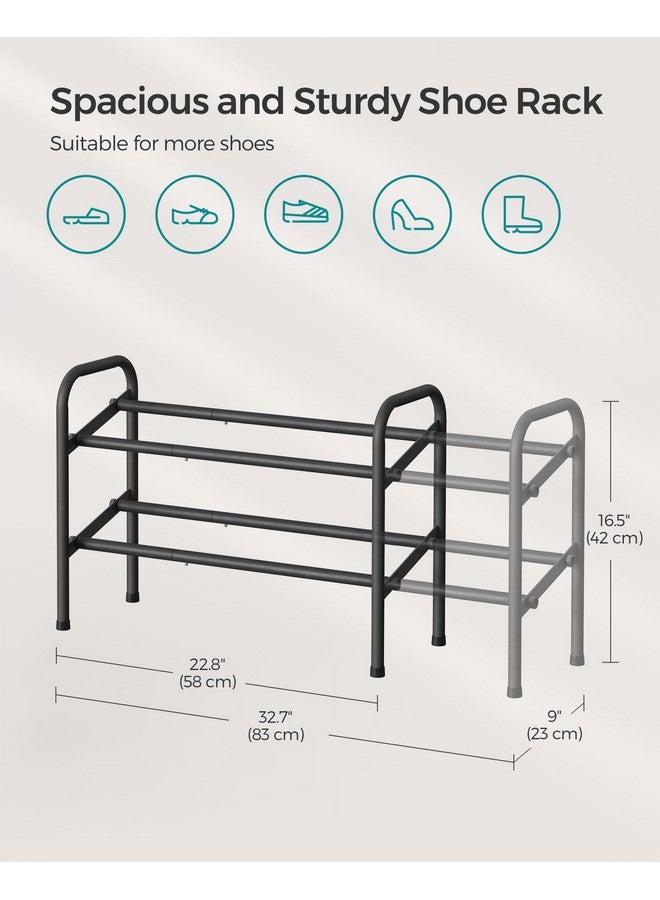 SONGMICS SONGMICS Expandable Shoe Rack, 2 Tier Shoe Rack Shelf, Adjustable Shoe Organizer Storage for 15 Pairs of Shoes, Metal Free Standing Shoe Racks for Closet, Front Door Entryway, Easy Assembly, Ink Black  - Image 3