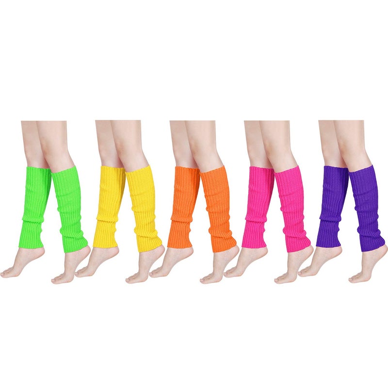 Syhood 80s Women Knit Leg Warmers Ribbed Leg Warmers for Party Accessories (Rose, Fluorescent Green, Yellow, Orange, Purple, 5) - Image 1