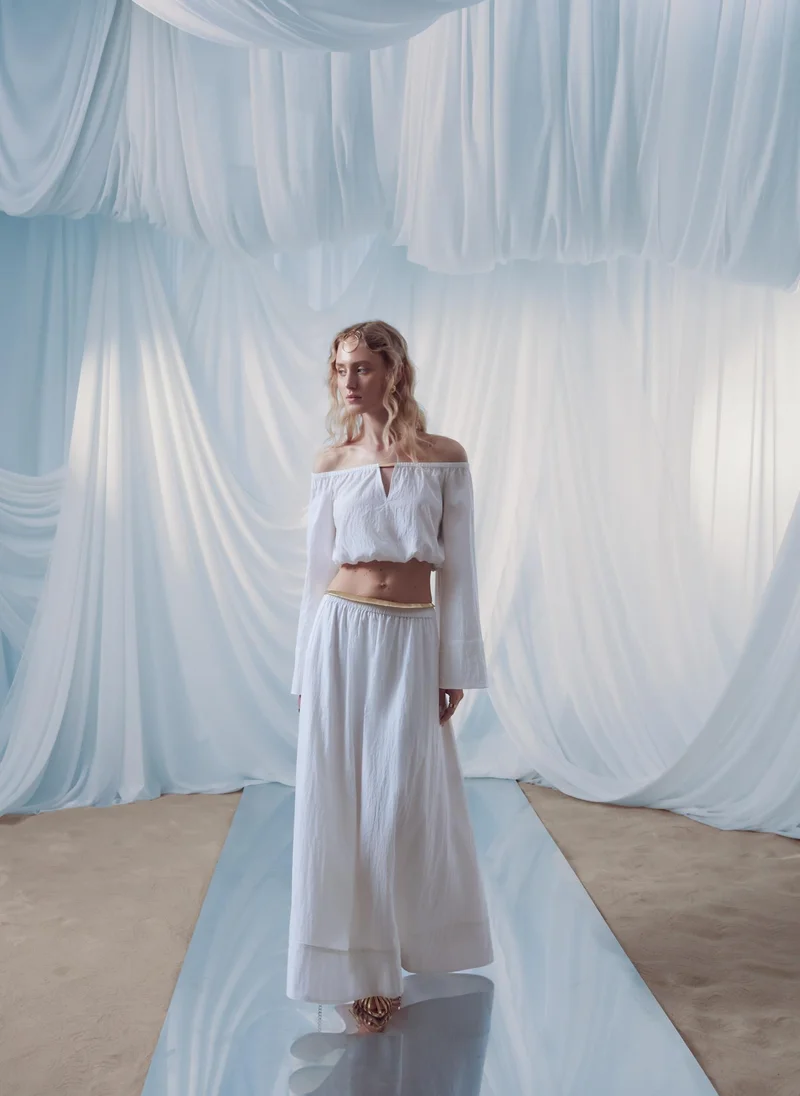 Lichi Flared maxi skirt in textured fabric