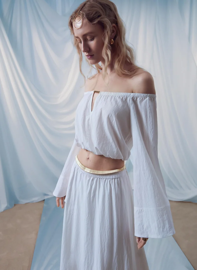 Lichi Flared maxi skirt in textured fabric