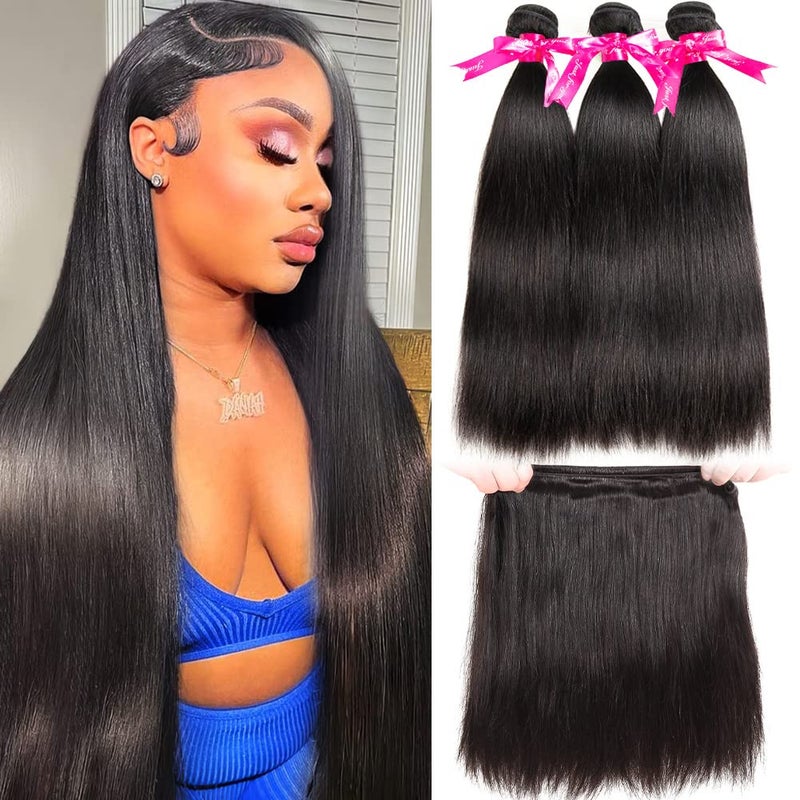 Subella Brazilian Straight Hair 3 Bundles 14 16 18inch Grade 10A Virgin Straight Human Hair Bundles Natural Black Color Hair Extensions - Image 2