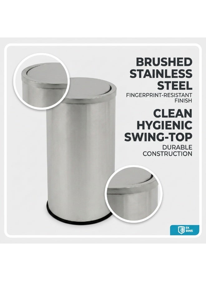 EK Bins Swing-Lid Trash Bin | Brushed Stainless Steel Finish | Detachable Inner Liner | Suitable For Bathrooms, Kitchens, Homes & Communal Spaces | 30 Liters - Image 3