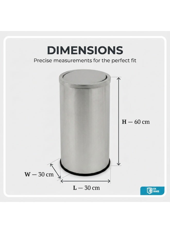 EK Bins Swing-Lid Trash Bin | Brushed Stainless Steel Finish | Detachable Inner Liner | Suitable For Bathrooms, Kitchens, Homes & Communal Spaces | 30 Liters - Image 4