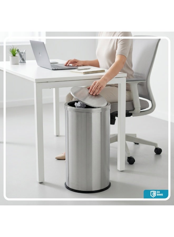 EK Bins Swing-Lid Trash Bin | Brushed Stainless Steel Finish | Detachable Inner Liner | Suitable For Bathrooms, Kitchens, Homes & Communal Spaces | 30 Liters - Image 5