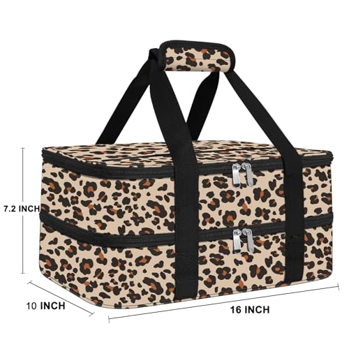 esouler Double Insulated Casserole Carrier Bag Hot Cold Food Carrier Bag Lasagna Holder Lunch Bag for Picnics Parties Travel Fits 9 x 13 Inches Casserole DishLeopard - Image 3